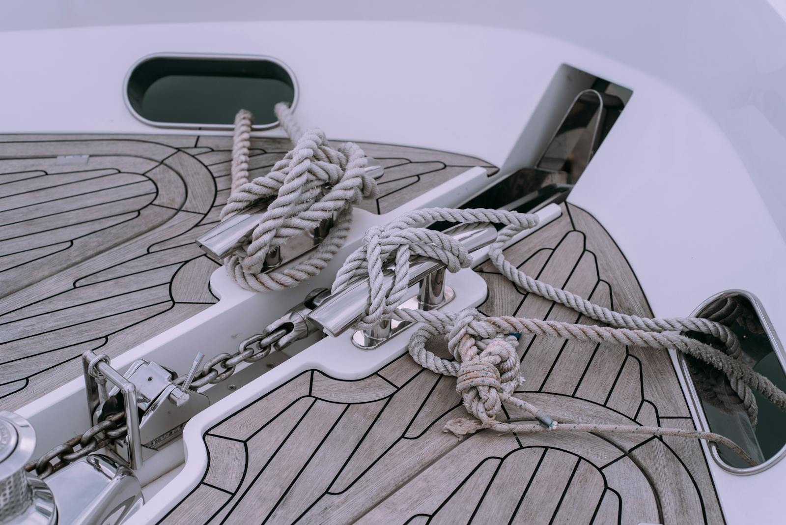 Détail des cordages et de la chaîne d'ancre sur un yacht